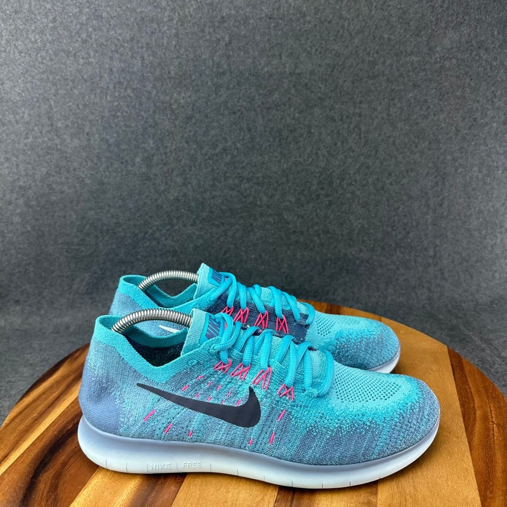 Nike Free RN Flyknit 2017 Blue Pink Women Running Shoes 880844-400 US 10.5